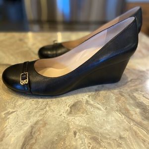 Cole Haan Elsie Black Leather Closed Toe Wedge, Size 9.5B